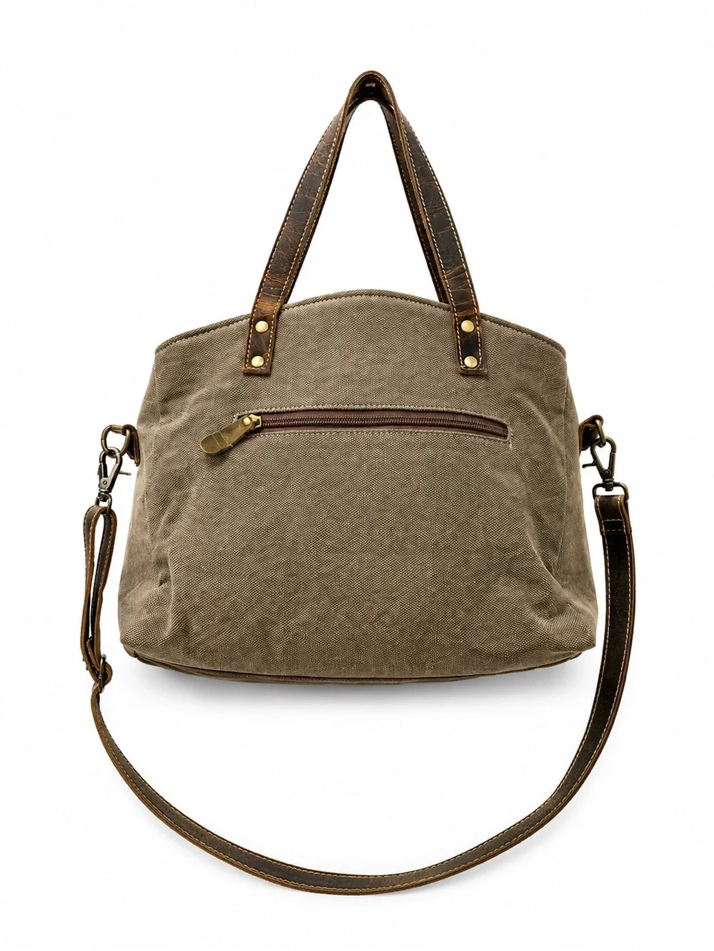 Myra Cherish Tote Brown Leather Canvas Woven Crossbody Shoulder Bag